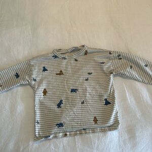 Zara Kids Long Sleeve Striped Shirt with Blue and Brown Details